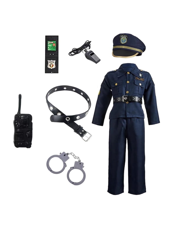 Police Costume for Kids, Role Play Dress-Up Set for 3 - 10 Years Old-Navy Blue