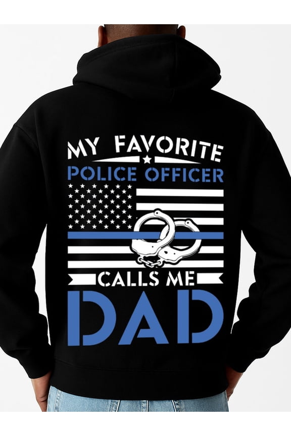 Police Dad Funny Men's Hoodie - Black Comfy Loose Drawstring, Oversized Pullover, New Year Gift