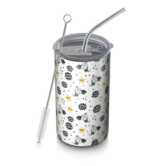 Police and Dog Paw Print White Pattern OneSize Coffee Tumbler, Vacuum ...