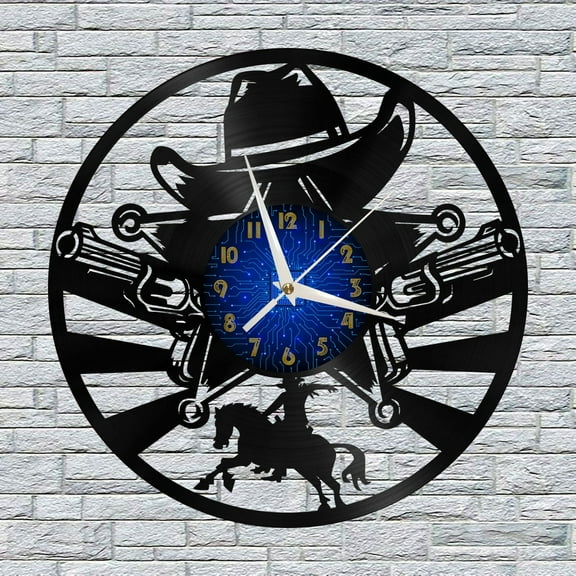 Police Double Gun 12 Inch Vinyl Record Wall Clock - Silent, Creative, and Unique Clock for Living Room, Entryway, or Bedroom Decor - Perfect Gift Idea(12 inchs B without LED)