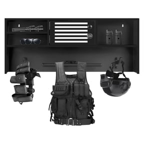 Police Duty Gear Organizer, Tactical Wall Rack, Lockable Police Storage Holder with Multi Compartments, Black Heavy Duty Gear Hanger for Police Gift & Home Office Use