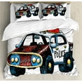 thumbnail image 1 of Police Duvet Cover Set, Cartoon Hand Drawn Police Car Unusual Design with Sketchy Coloring Print, Decorative 3 Piece Bedding Set with 2 Pillow Shams, Calking Size, Red Yellow and Blue, by Ambesonne, 1 of 3