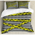 thumbnail image 1 of Police Duvet Cover Set, Crime Scene Investigation Do Not Pass Yellow Wraps Words Work of Art Print, Decorative 3 Piece Bedding Set with 2 Pillow Shams, Queen Size, Yellow Black Grey, by Ambesonne, 1 of 3