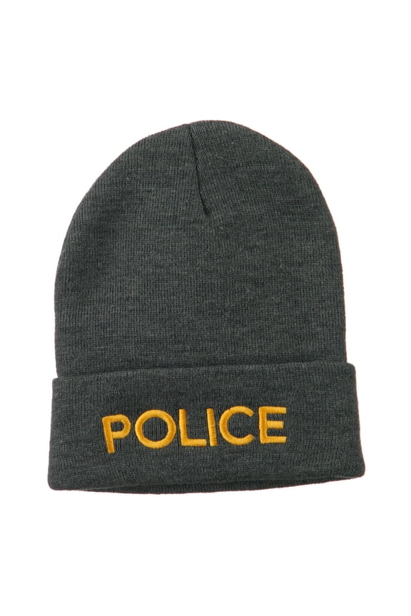 Police Embroidered Long Cuff Beanie - Grey OSFM