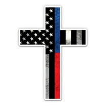 Police Firefighter Cross American Flag Subdued - 3" Vinyl Sticker - For Car Laptop I-Pad Phone Helmet Hard Hat - Waterproof Decal