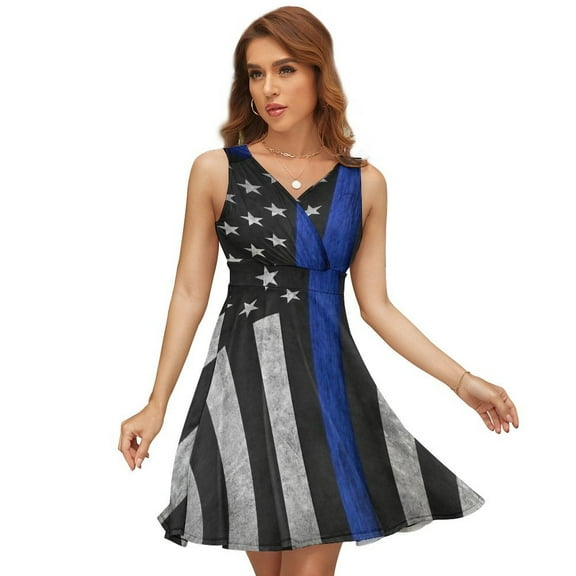 Police Flag Sleeveless Dress Women Summer Evening Dresses Ladies Sundress