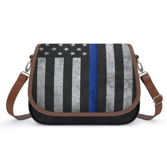 Police Flag Vintage Crossbody Bag for Women Medium Leather Hobo Bags Shoulder Bag Classic City Leather Satchels