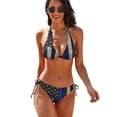 thumbnail image 1 of Police Flag Women's Bikini V Neck Swimsuit Set 2 Piece Over Size Bathing Suit Side Triangle Bathing Suit, 1 of 9