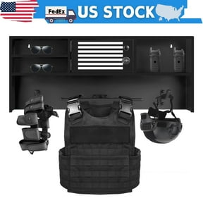 Police Gear Rack, Body Armor Stand, Police Wall Rack, Black, Powder Coated Wall Mounted with Hooks, Solid Pattern for Police Office