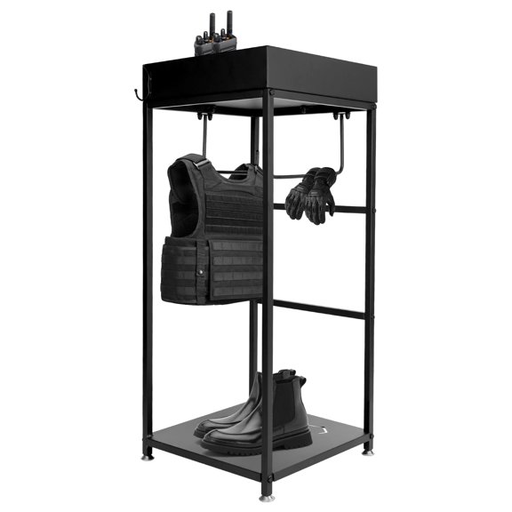 Police Gear Rack with Lockable Drawer & Wheels,Military Gear Stand with 3 Hooks,Police Equipment Organizer Hanger,Tactical Gear Rack Organizer,Duty Belt & Vest Hanger,Cop Police Gift,Black