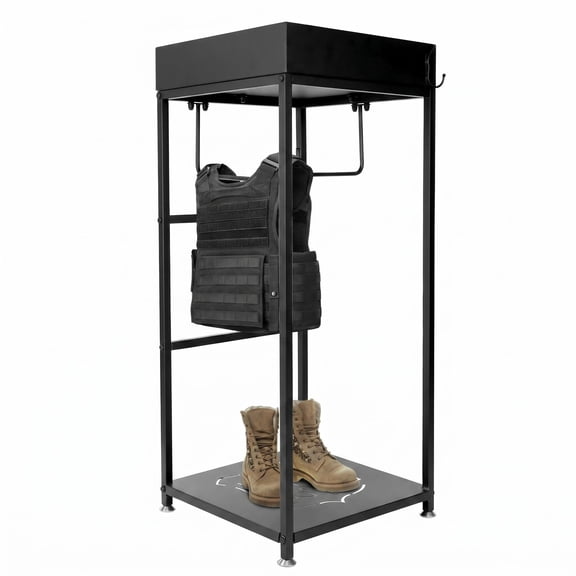 Police Gear Rack, Matte Black Carbon Steel, 43.3" Vertical Frame, Body Armor Storage Stand, 280lbs Heavy-Duty Capacity, Police Stations, Security Facilities