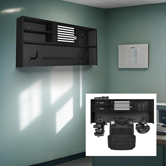 Police Gear Rack Wall, Metal Tactical Gear Rack with 2 Hooks, 4 Width Versatile Police Hanger Racks for Police Station, Home