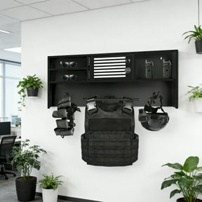 Police Gear Rack, Wall Mounted Police Hanger, Police Equipment Rack - Wall Mounted Black Heavy-Duty with Combination Lock, 1 Shelf for Bar