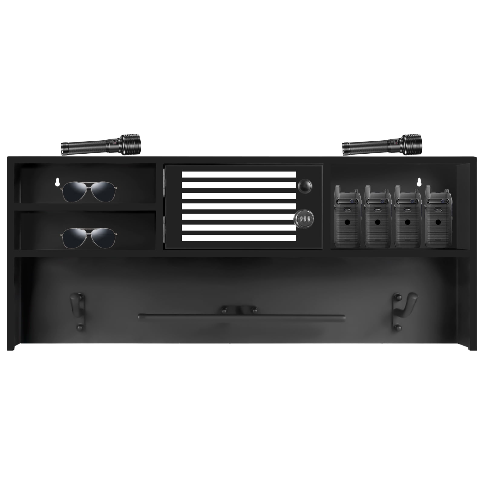 Police Gear Rack with Hooks,  Tactical Duty Gear Rack Decor with Password Lock Safe, Police Gear Stand Wall-Mounted