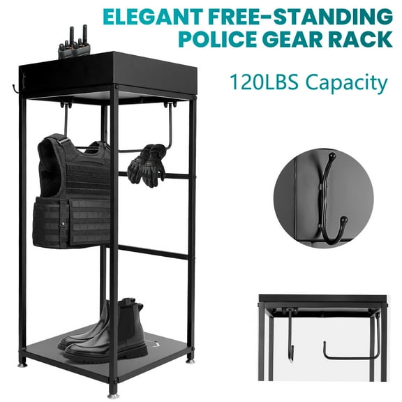 Police Gear Stand Anti-Slip Base Rack, Holds Helmets, Vest, Batons, Ideal Police Equipment Organizer