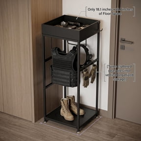 Police Gear Stand, Heavy Duty Tactical Duty Gear Rack with 3 Hooks, Free-Standing All Metal Frame Police Gift Decor , Black Powder-Coated, Come Home Safe