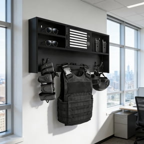 Police Gear Stand, Police Gear Rack, Tactical Gear Racks - Black Wall Mounted with Combination Lock, 1 Shelf, 140 LBS Capacity for Security Department
