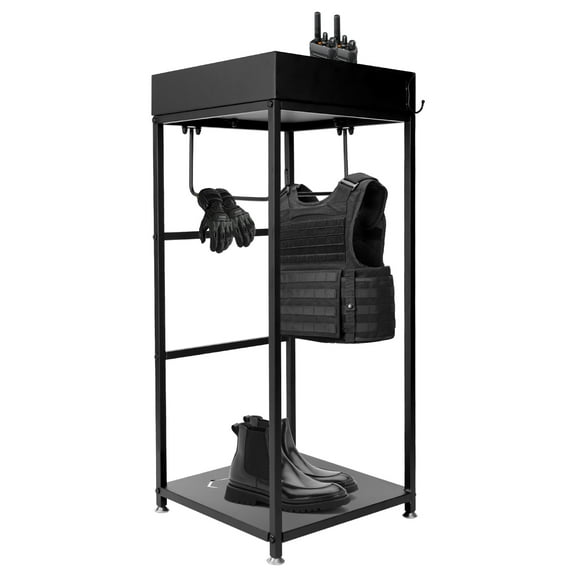 Police Gear Stand with 3 Hooks Free-Standing All Iron Frame Police Gear Rack for Home, Garage, Police Station