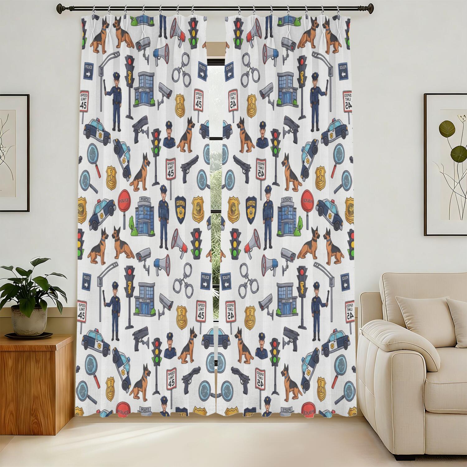 Police and German Shepherd Pinch Pleat Semi Sheer Curtains, Pleated ...