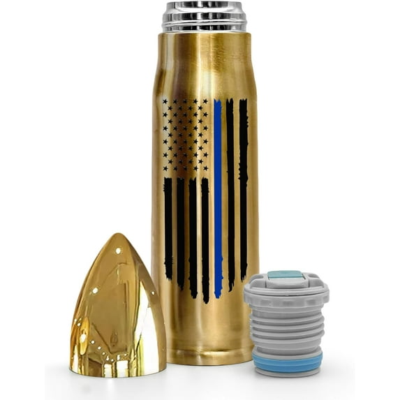 Police Gifts For Men - 17oz Stainless Steel Thin Blue Line Flag Bullet Tumbler - Birthday Christmas Gifts For Men Dad Papa Grandpa Husband Brother Him - Retirement Gifts & Fathers Day Gift