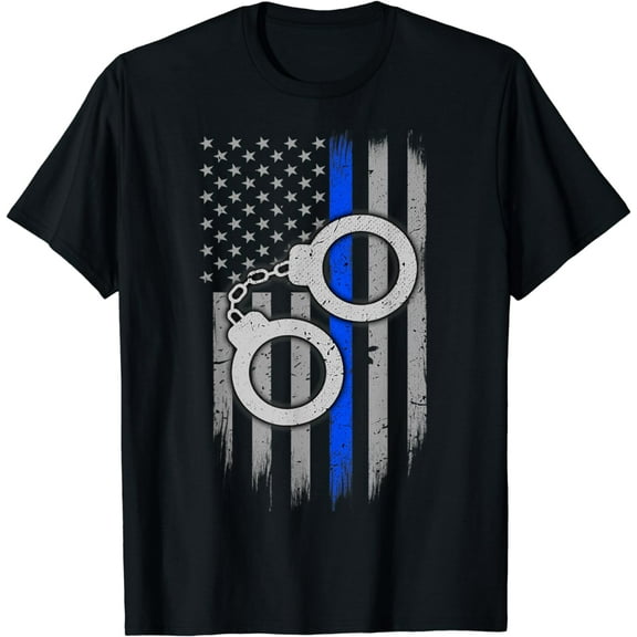 Police Handcuffs - Thin Blue Line Flag T-Shirt