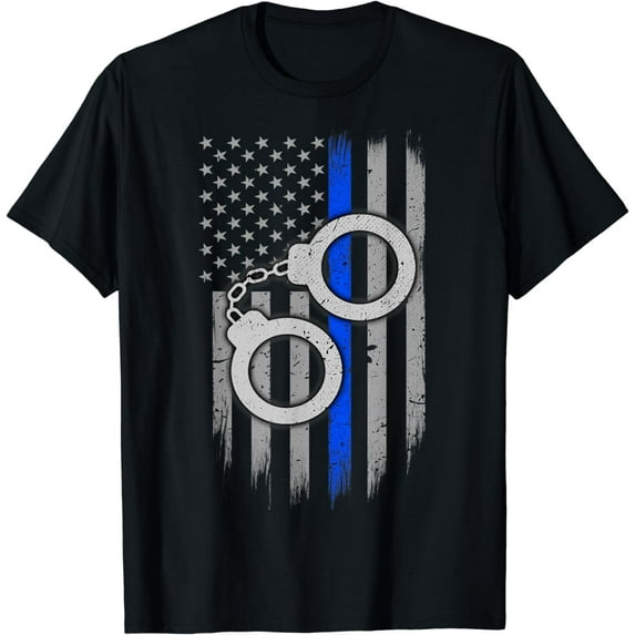 Police Handcuffs - Thin Blue Line Flag T-Shirt