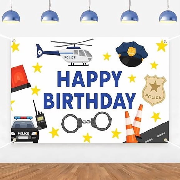 Police Happy Birthday Backdrop Police Car Policeman Helicopter Photography Background for Kids Boys Bday Party Decorations Photo Booth Studio 5 * 3ft