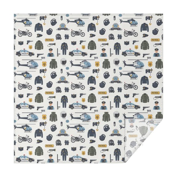 Police and Helicopter White Pattern Square Tablecloth, Waterproof Wipeable Spillproof Washable Table Cover for Home Kitchen Party and Daily Decor 60"x60"