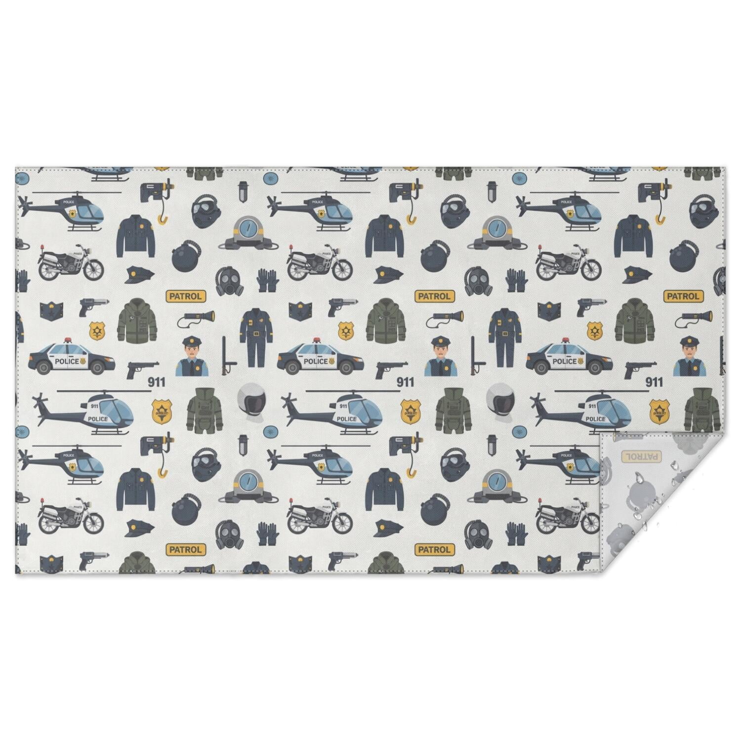 Police Cover Police and Helicopter White Pattern Waterproof Tablecloth, Rectangular ...