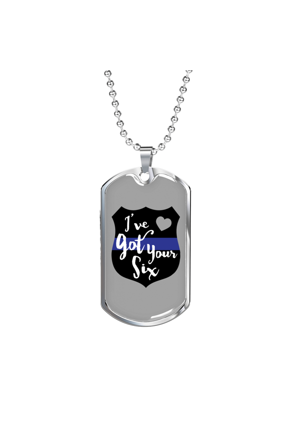 Police I'Ve Got Your Six Dog Tag Necklace Stainless Steel 24" Chain Silver Tone or Gold Tone
