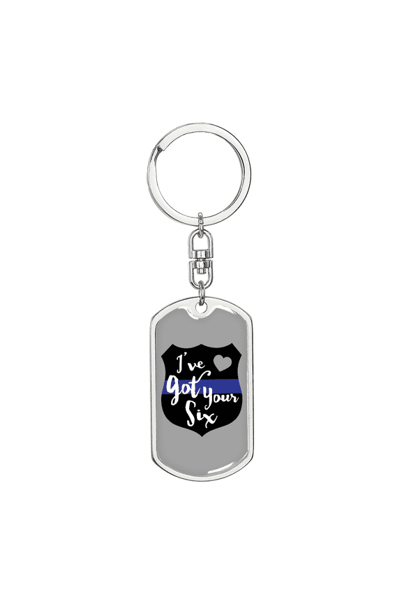 Police I'Ve Got Your Six Stainless Steel or 18k Gold Premium Swivel Dog Tag Keychain
