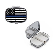 Police Lives Matter Thin Blue Line Daily Pocket Travel Sized Pill Box Case with Divider Rectangular-2 Section