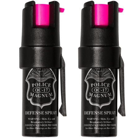 Police Magnum Compact Pepper Spray Self Defense Combo Safety Set, Hot Pink Pocket Clips 2ct. 1/2oz