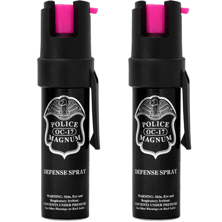Police Magnum Compact Pepper Spray Self Defense Combo Safety Set, Hot Pink Pocket Clips 2ct. 3/4oz