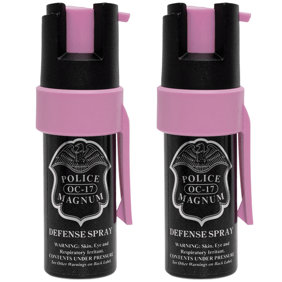 Police Magnum Compact Pepper Spray Self Defense Combo Safety Set, Pink Pocket Clips 2ct. 1/2oz