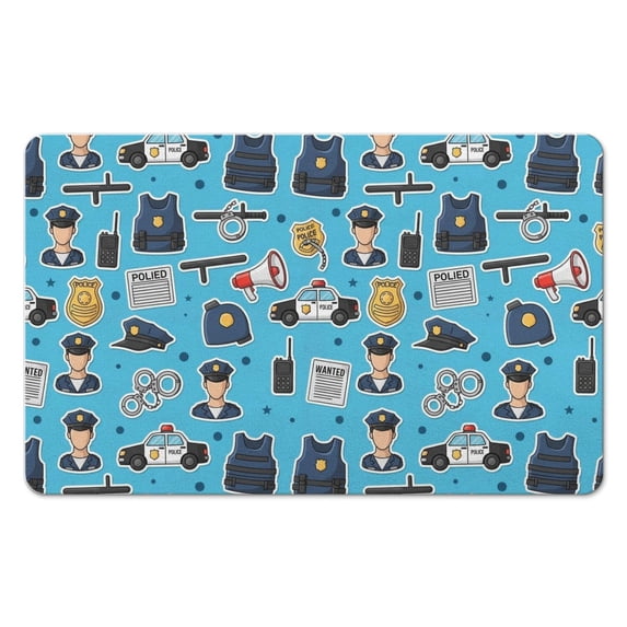 Police and Megaphone Blue Pattern Diatomite Bath Mat, Entryway Floor ...
