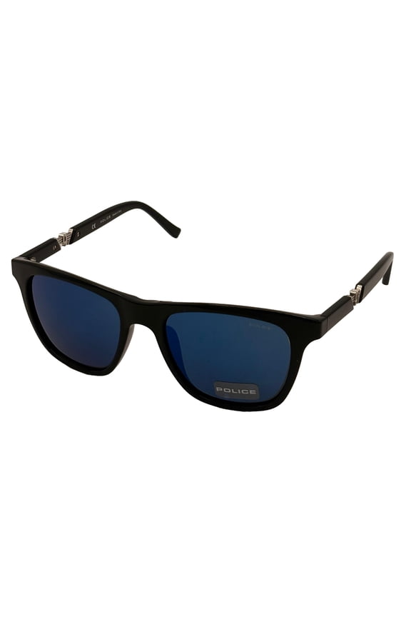 Mens Black Plastic Square Sunglass, Blue Mirror Lens S1800M Z42B