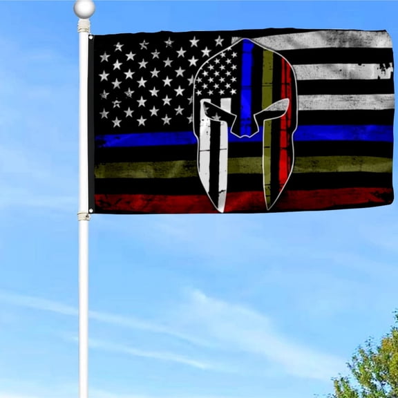 Police Military and Fire Thin Line USA Grommet Flag, Spartan Blue Green Red Line Flag Banner with Grommets 3x5Feet Man cave Decor