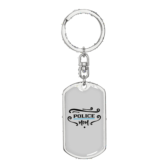 Police Mom Stainless Steel or 18k Gold Premium Swivel Dog Tag Keychain