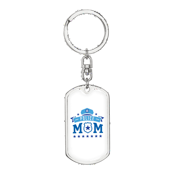 Police Mom Stars Stainless Steel or 18k Gold Premium Swivel Dog Tag Keychain