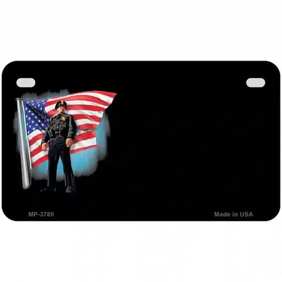 Police Officer American Flag Offset Metal Novelty License Plate 7" x 4" Motorcycle (MP)