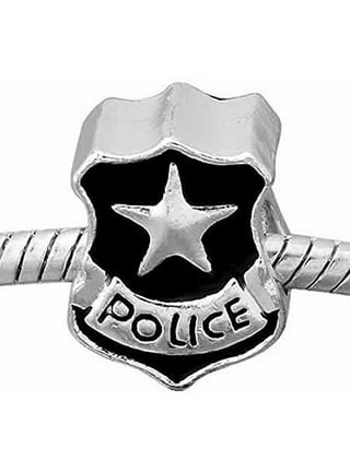 Stainless Steel Police Badge Blank - Silver Tone Christian Bead Bracelet 
