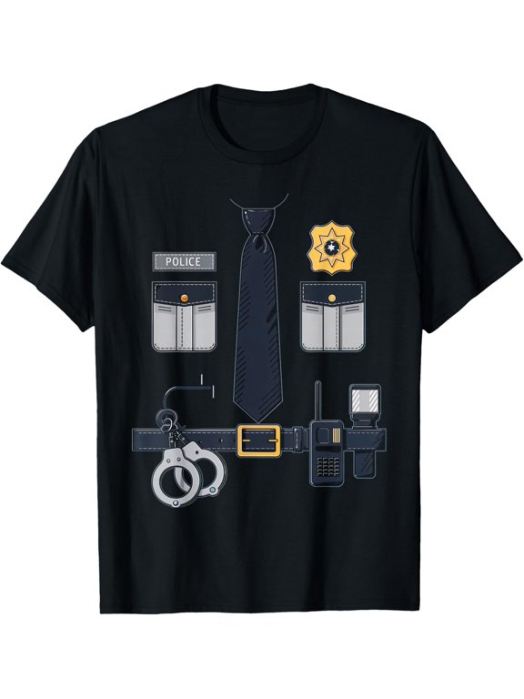 Police Officer Costume Police Badge Cop Halloween T-ShirtMen and women, White Black T-shirt, size: Extra large S-4XL