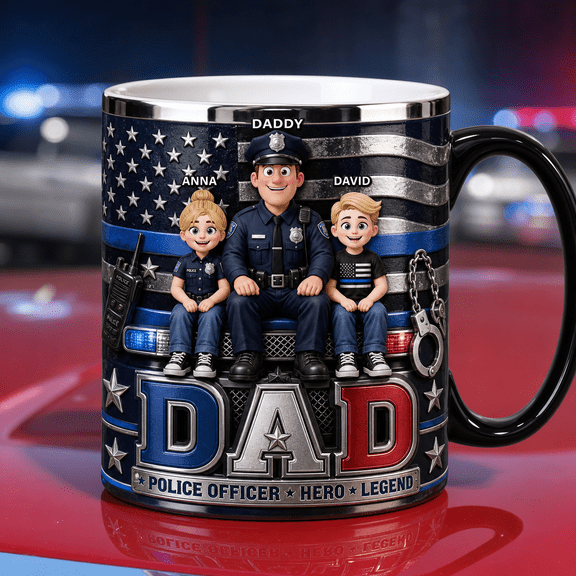 Police Officer Dad Mug Personalized Ceramic Mug Gift for Daddy Hero Legend