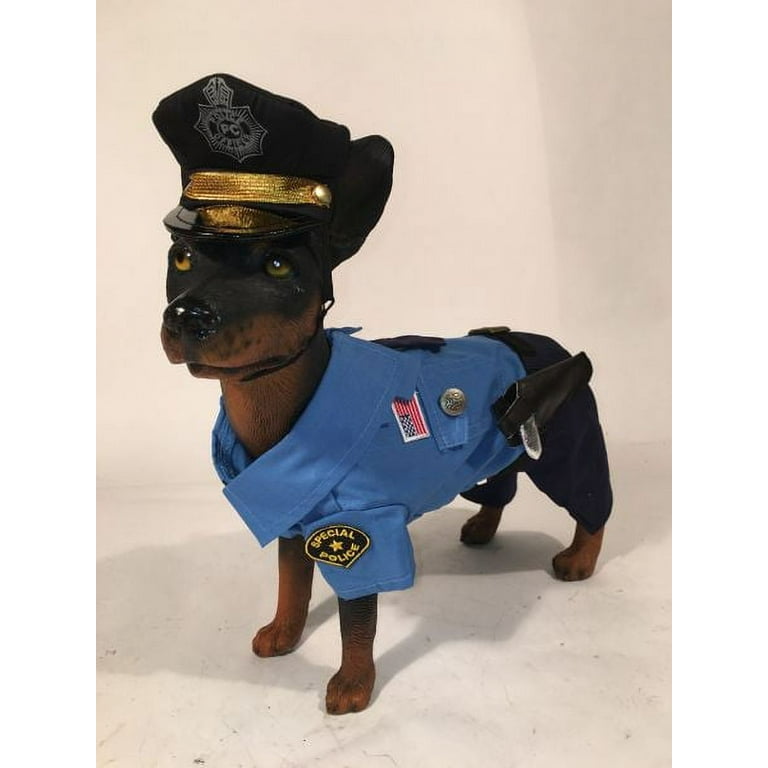 Police Officer Dog Costume Classic Blue Cop Uniform Hat Badge Holster  Accessory (Size 1)
