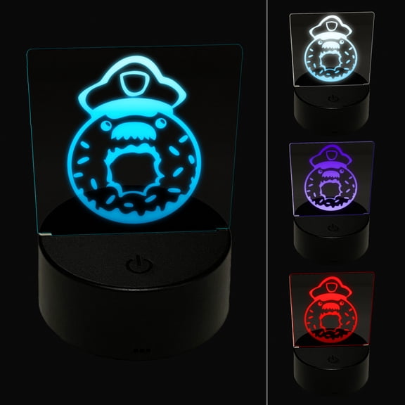 Police Officer Donut LED Night Light Sign 3D Illusion Desk Nightstand Lamp