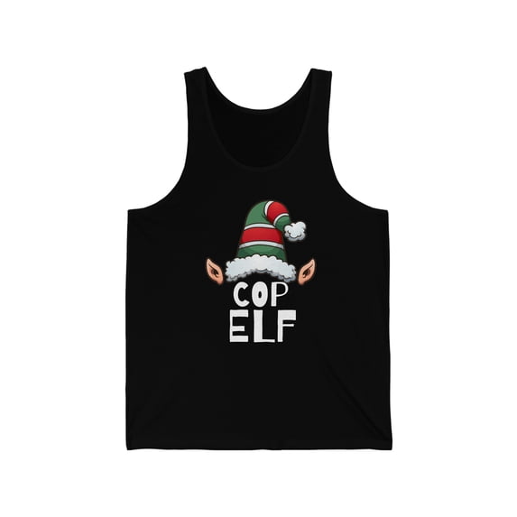 Police Officer Elf Unisex Tank Top, XS-2XL Christmas Holidays Elves Cop