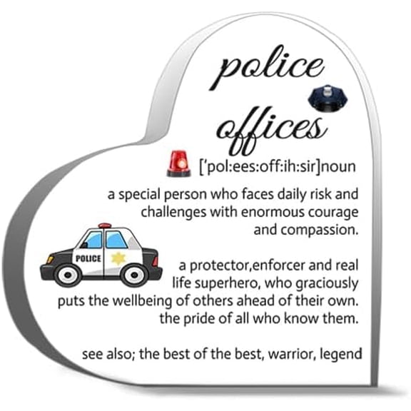 Police Officer Gift For Women Men Inspirational Gifts For Women Thank You Gifts For Police Officer Heart-Shaped Acrylic Desk Decor 4"L x 4"W x 0.4"H In