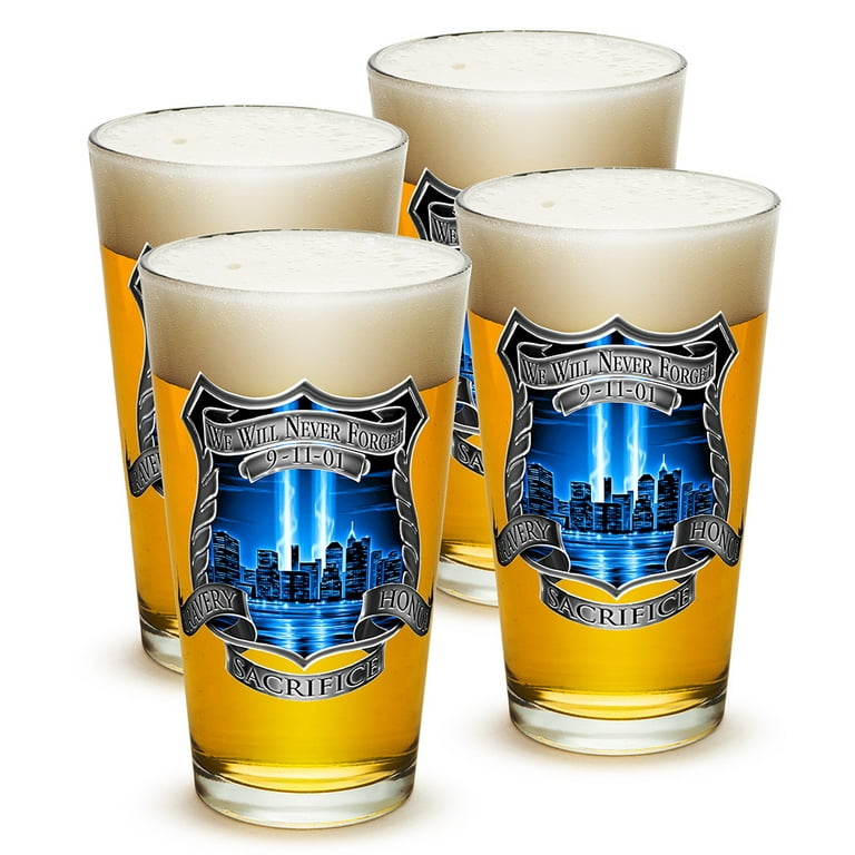 Police Officer Gifts for Men or Women – Law Enforcement Beer Glassware –  Tribute High Honor Police Beer Glasses with Logo - Set of 4 (16 Oz) 