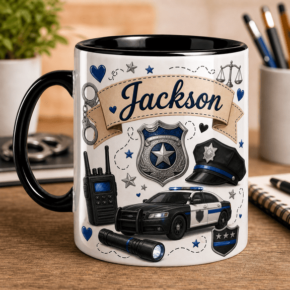 Police Officer Mug 2D Printed 3D Effect, Law Enforcement Coffee Cup Gift